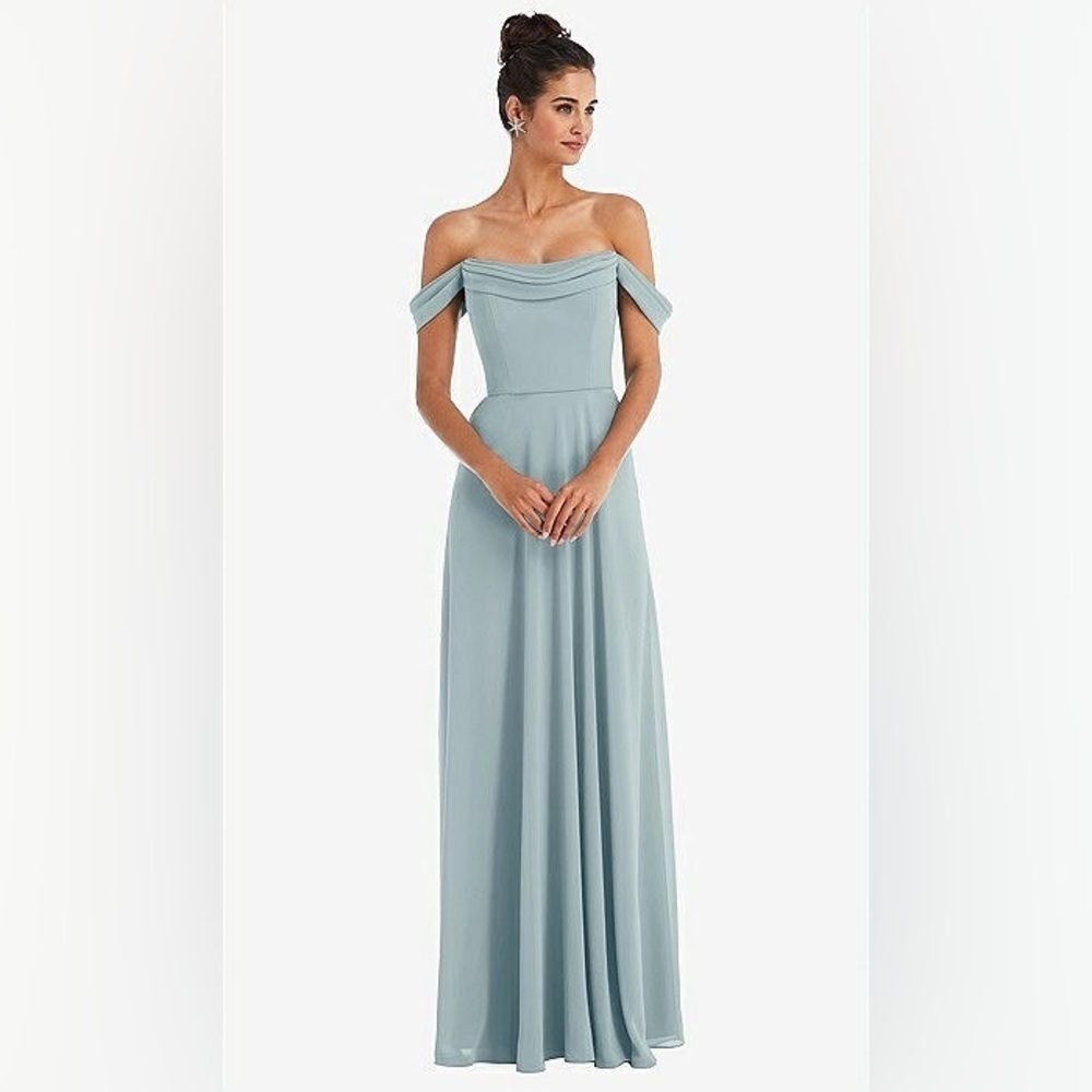 THREADS OFF-THE-SHOULDER DRAPED NECKLINE MAXI DRESS IN MORNING SKY SIZE 4 L